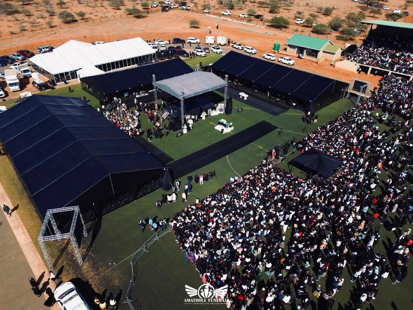 Aerial view of a large Amathole Funerals memorial service